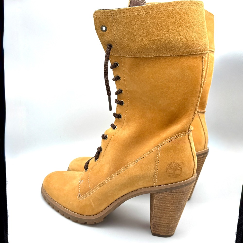 Timberland Glancy Lace Up Mid Calf Boots Combat Grunge Womens 9 Nubuck Leather - Picture 2 of 13